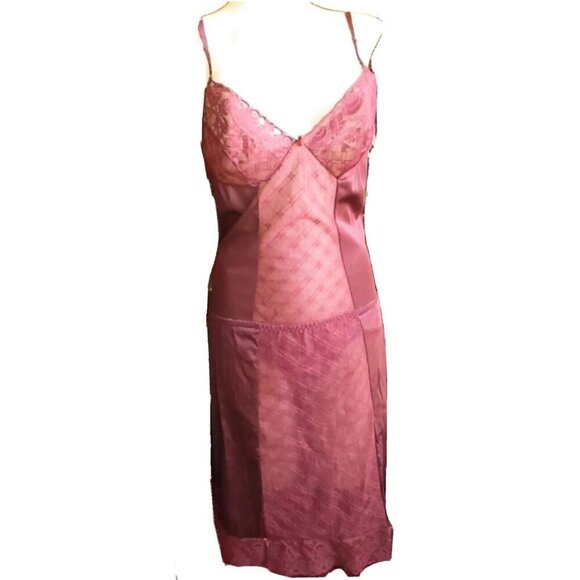 Vintage Slip Body Suit 32 PURPLE SATIN VASSARETTE LACY Bombshell 1970s Lingerie - Picture 1 of 9